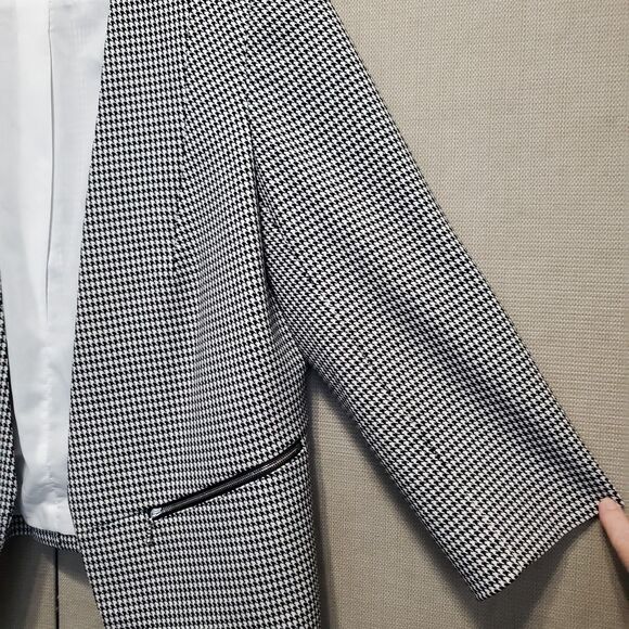 Express Women's Houndstooth Open Front Blazer with Zip Pockets Size 14 - Picture 2 of 6